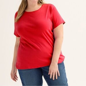 Plus Size Croft & Barrow Red Fitted Short Sleeve T-Shirt